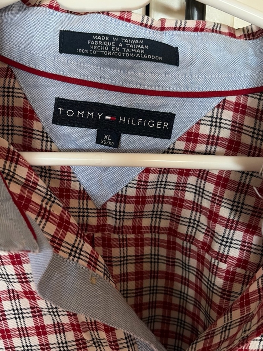 Tommy Hilfiger Red and Black Plaid Cotton Button-Down Shirt
